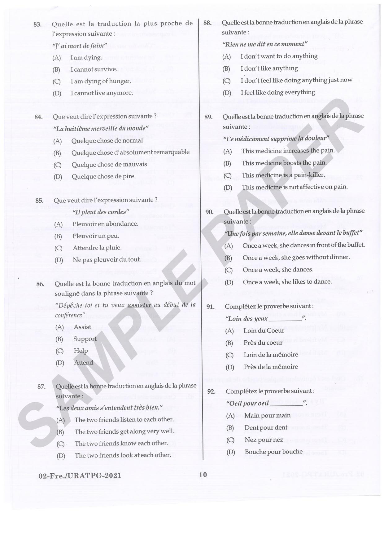 URATPG French Sample Question Paper 2021 - Page 10