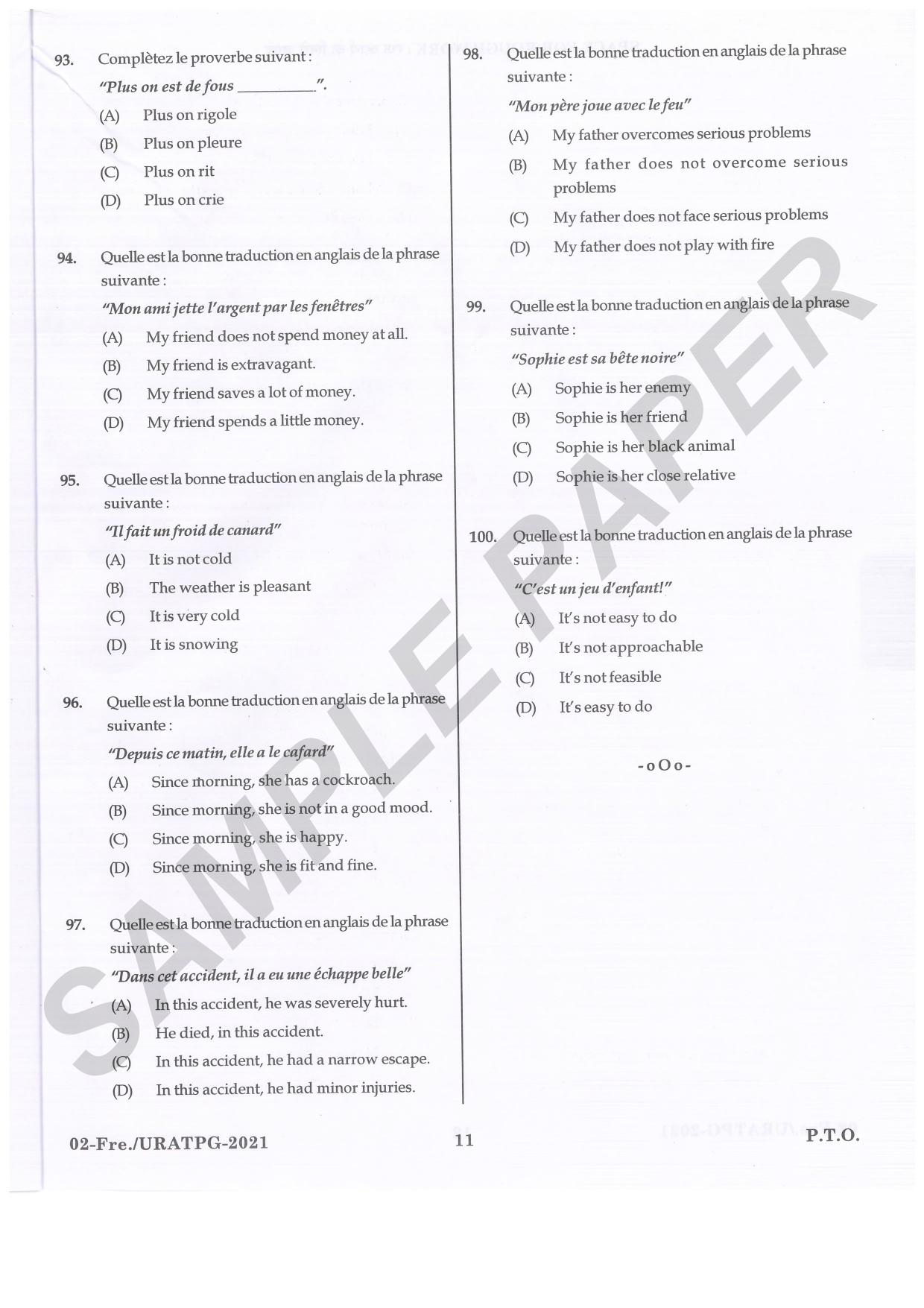 URATPG French Sample Question Paper 2021 - Page 11