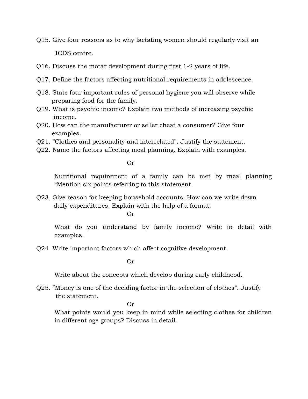 JKBOSE Class 12 Home Science (Elective) Model Question Paper - Page 2