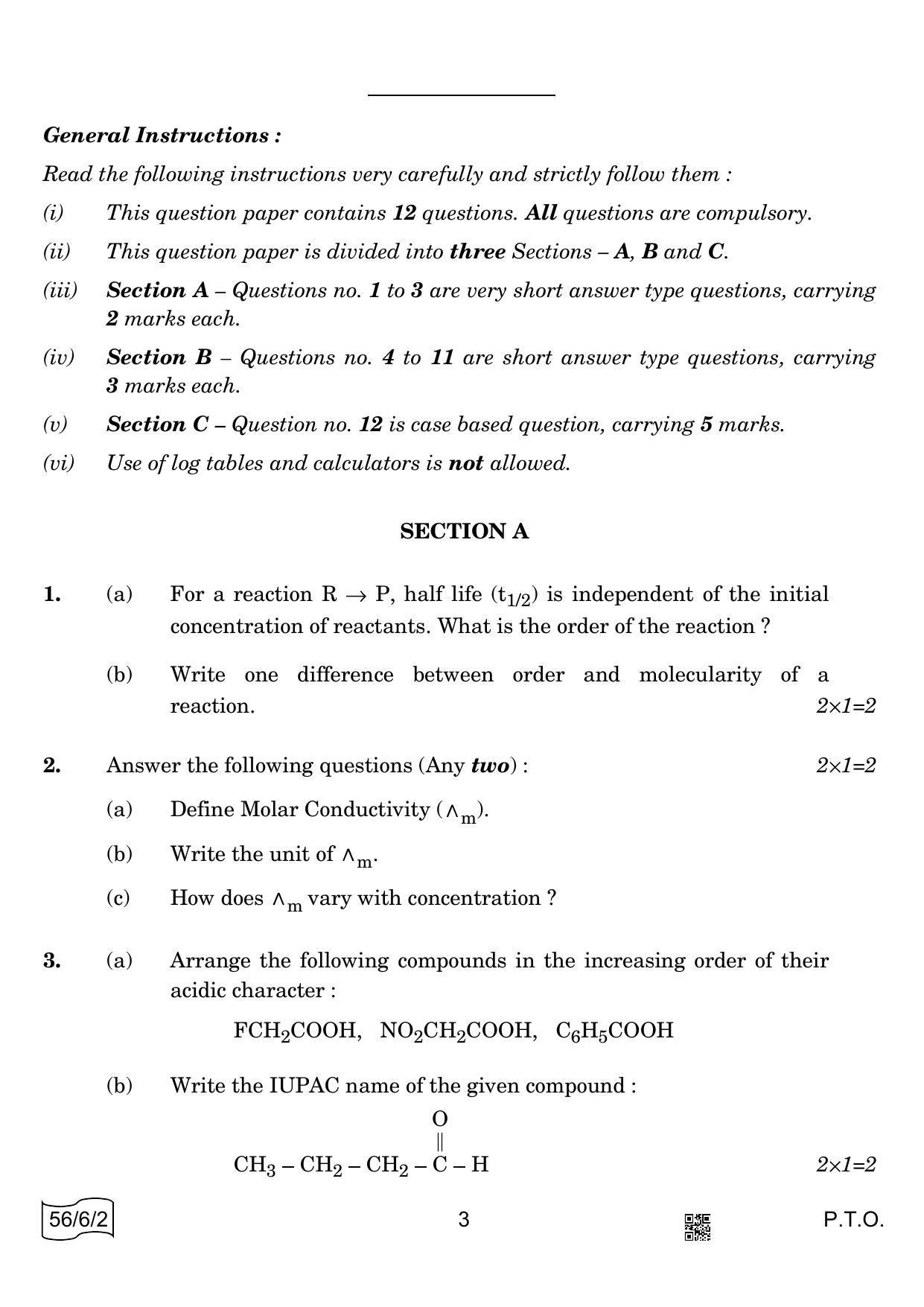 CBSE Class 12 56-6-2 CHEMISTRY 2022 Compartment Question Paper - Page 3
