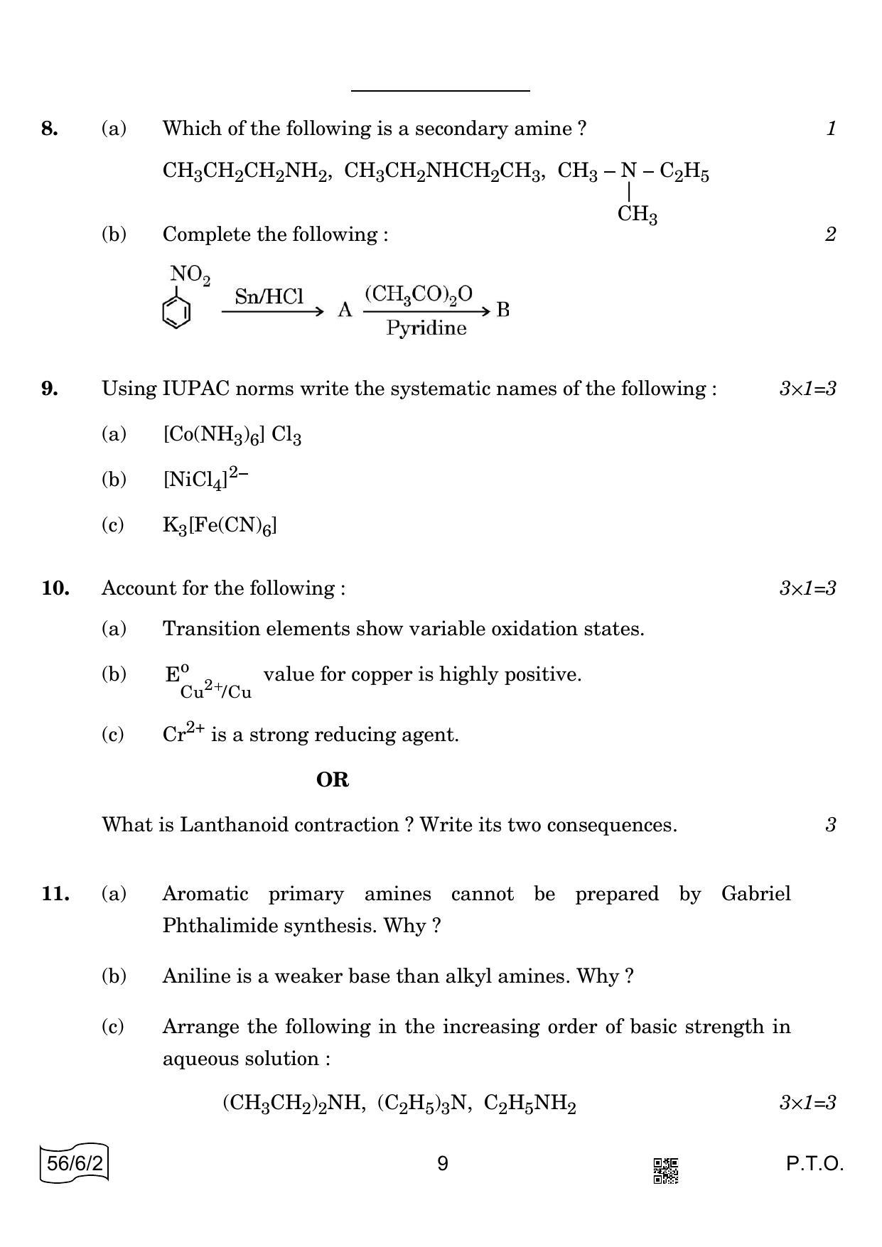 CBSE Class 12 56-6-2 CHEMISTRY 2022 Compartment Question Paper - Page 9