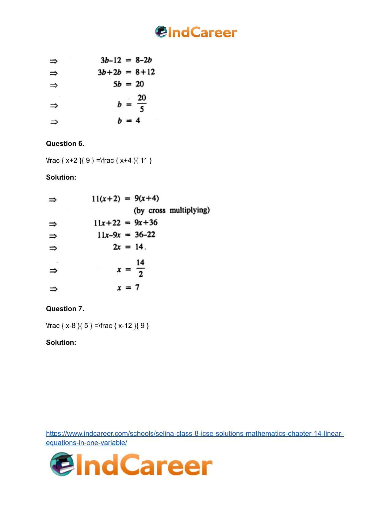 Selina Class 8 ICSE Solutions Mathematics : Chapter 14- Linear Equations in one Variable - Page 4