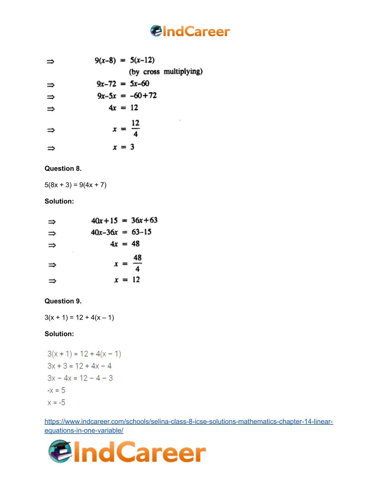 Selina Class 8 ICSE Solutions Mathematics : Chapter 14- Linear Equations in one Variable - Page 5