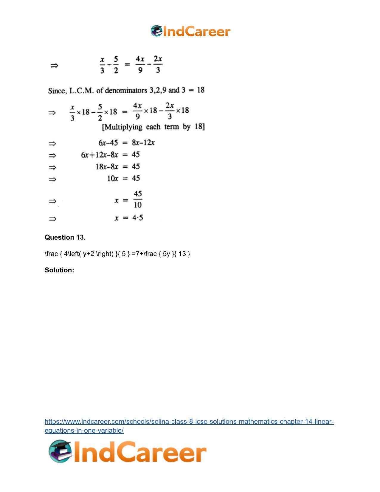 Selina Class 8 ICSE Solutions Mathematics : Chapter 14- Linear Equations in one Variable - Page 8