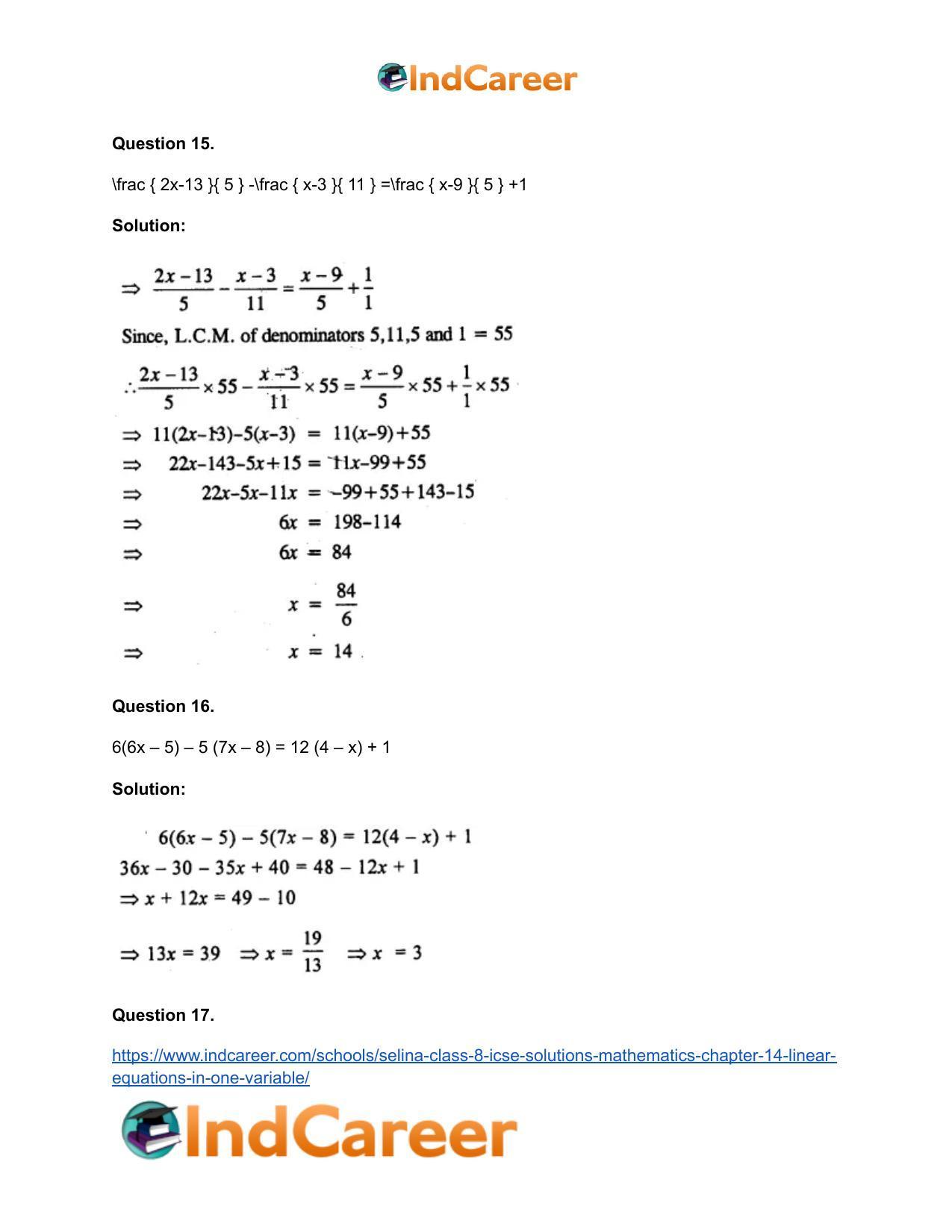 Selina Class 8 ICSE Solutions Mathematics : Chapter 14- Linear Equations in one Variable - Page 10
