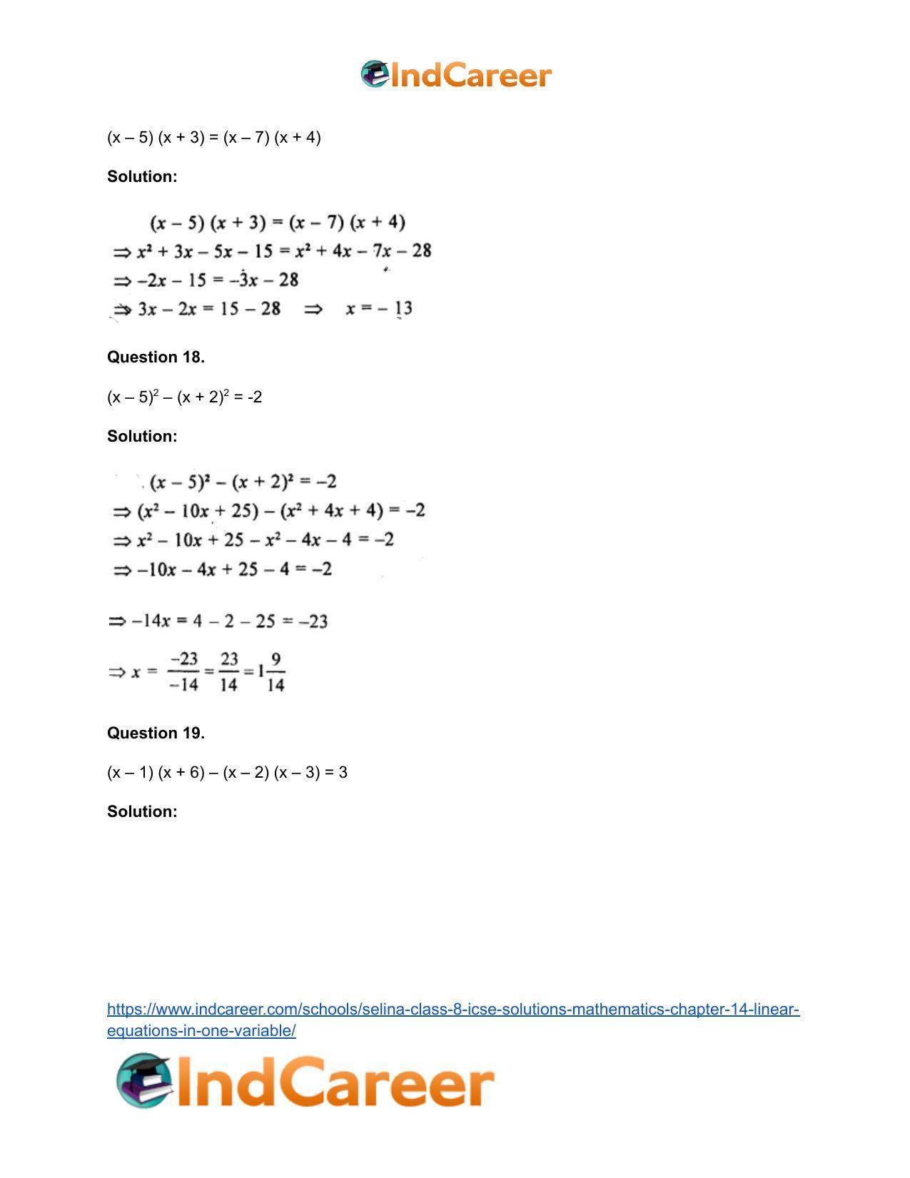 Selina Class 8 ICSE Solutions Mathematics : Chapter 14- Linear Equations in one Variable - Page 11