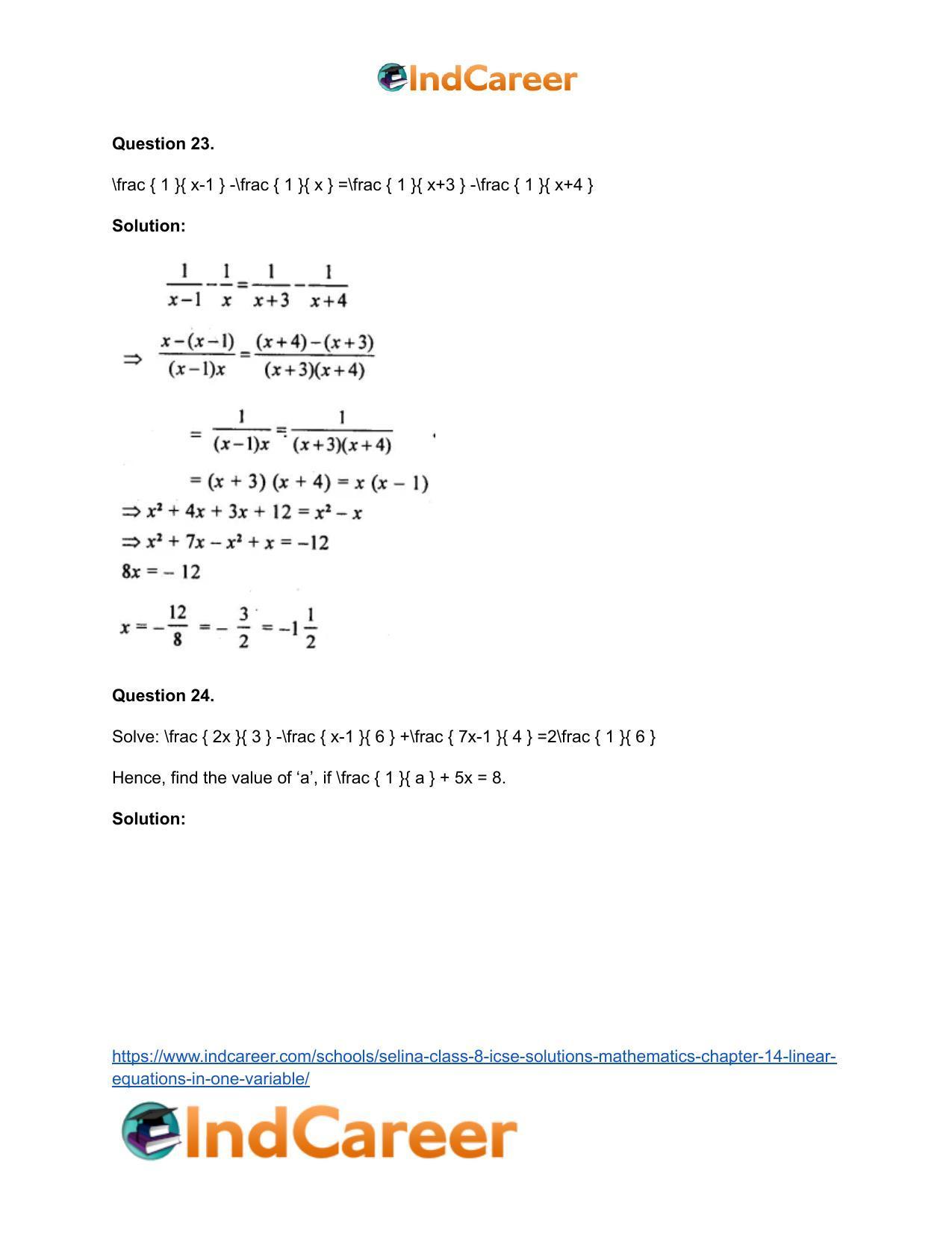 Selina Class 8 ICSE Solutions Mathematics : Chapter 14- Linear Equations in one Variable - Page 14