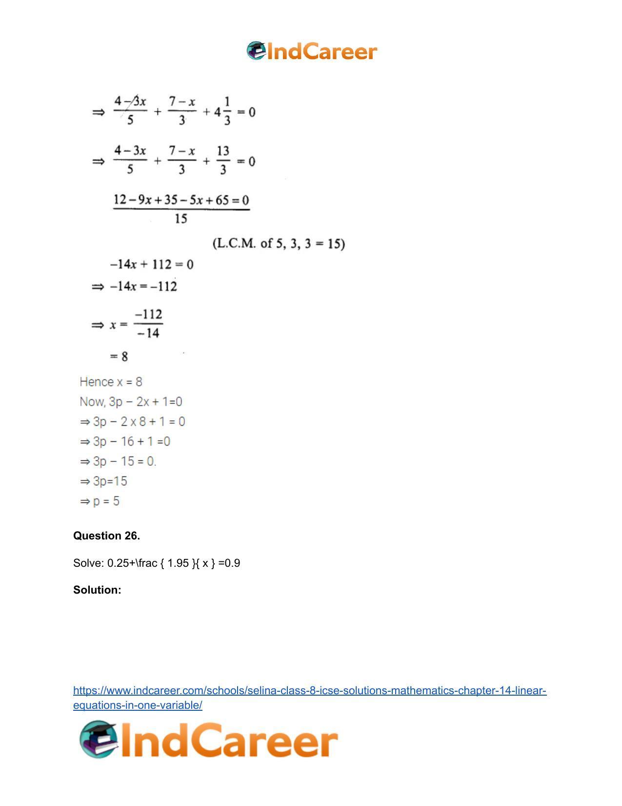 Selina Class 8 ICSE Solutions Mathematics : Chapter 14- Linear Equations in one Variable - Page 17