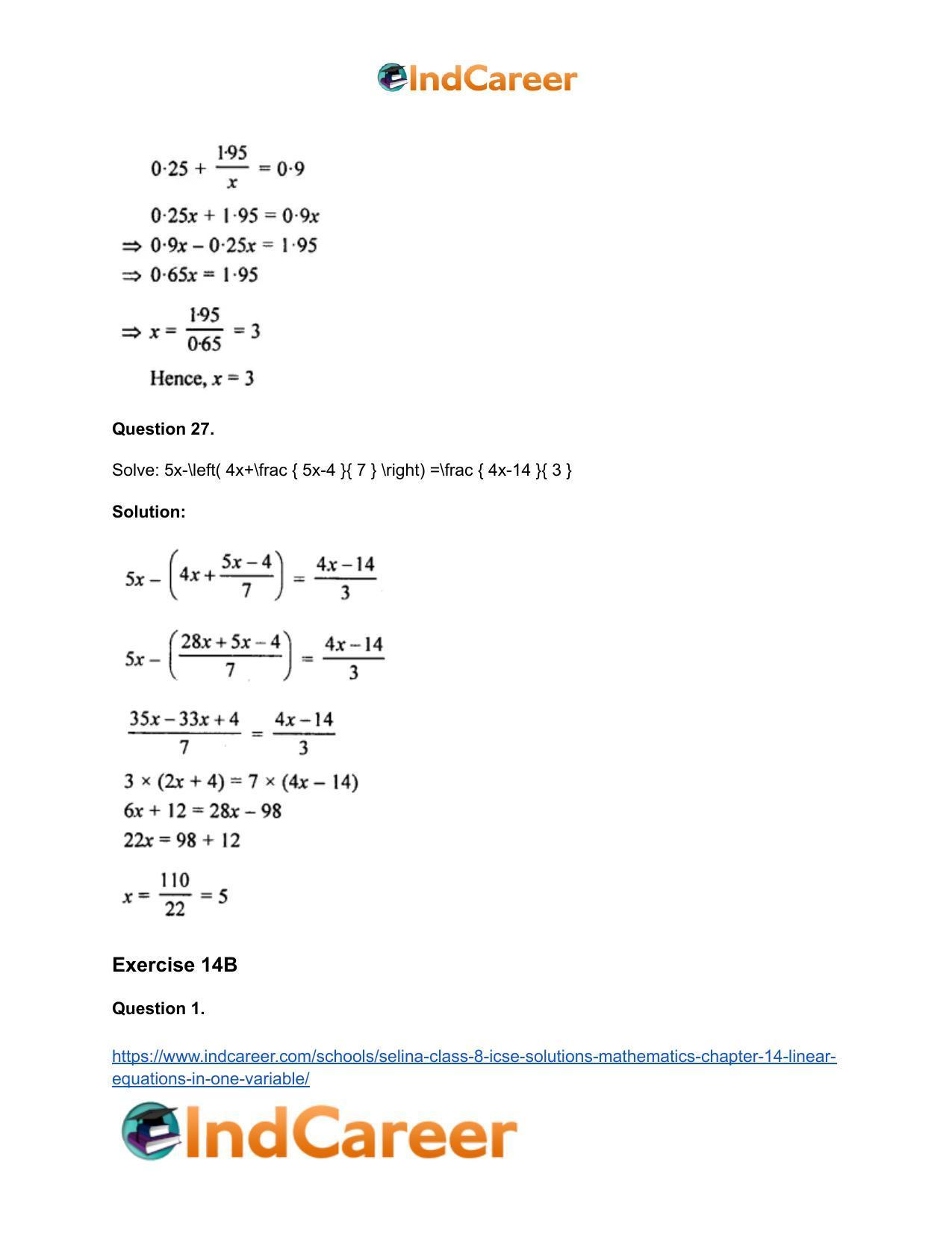Selina Class 8 ICSE Solutions Mathematics : Chapter 14- Linear Equations in one Variable - Page 18