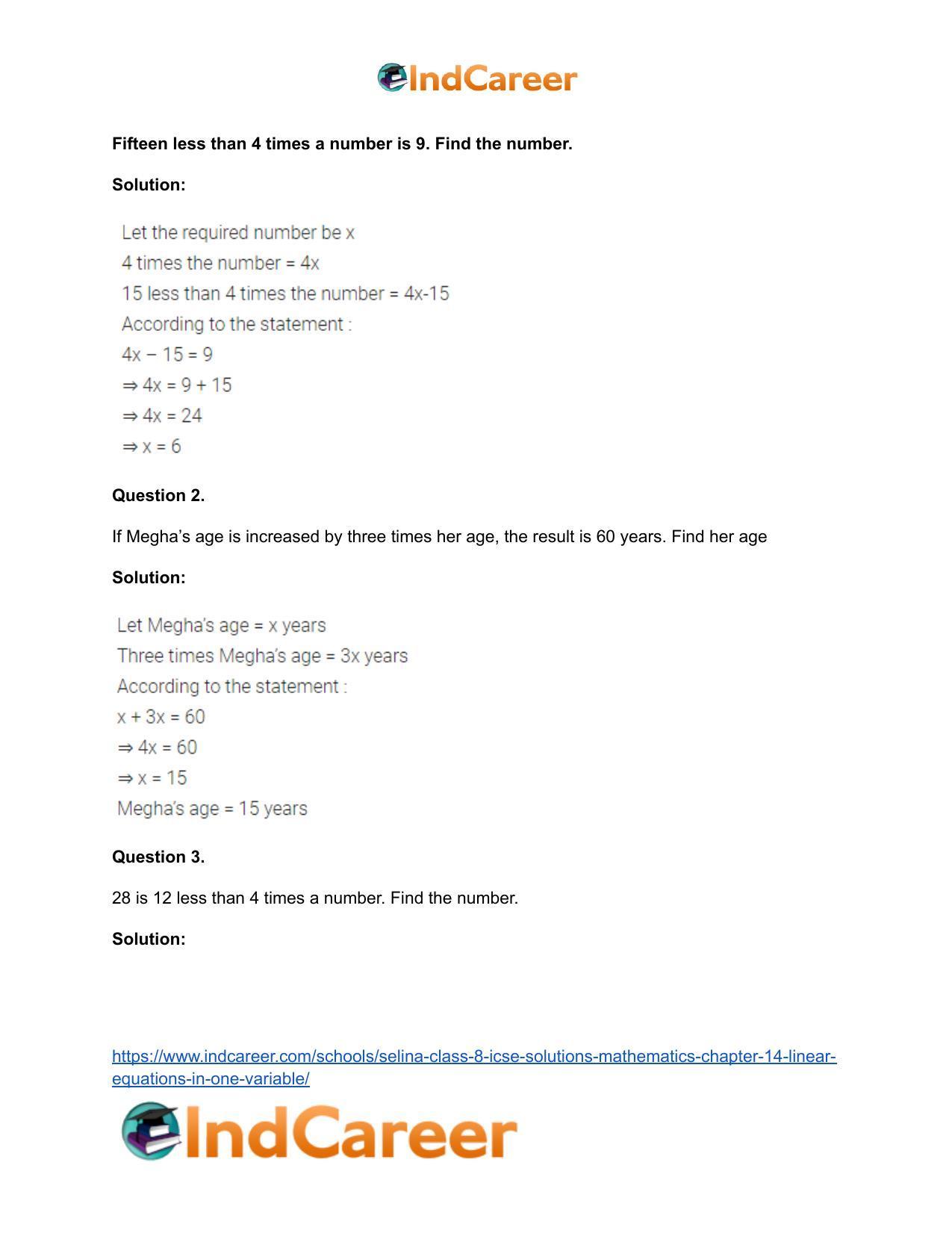 Selina Class 8 ICSE Solutions Mathematics : Chapter 14- Linear Equations in one Variable - Page 19