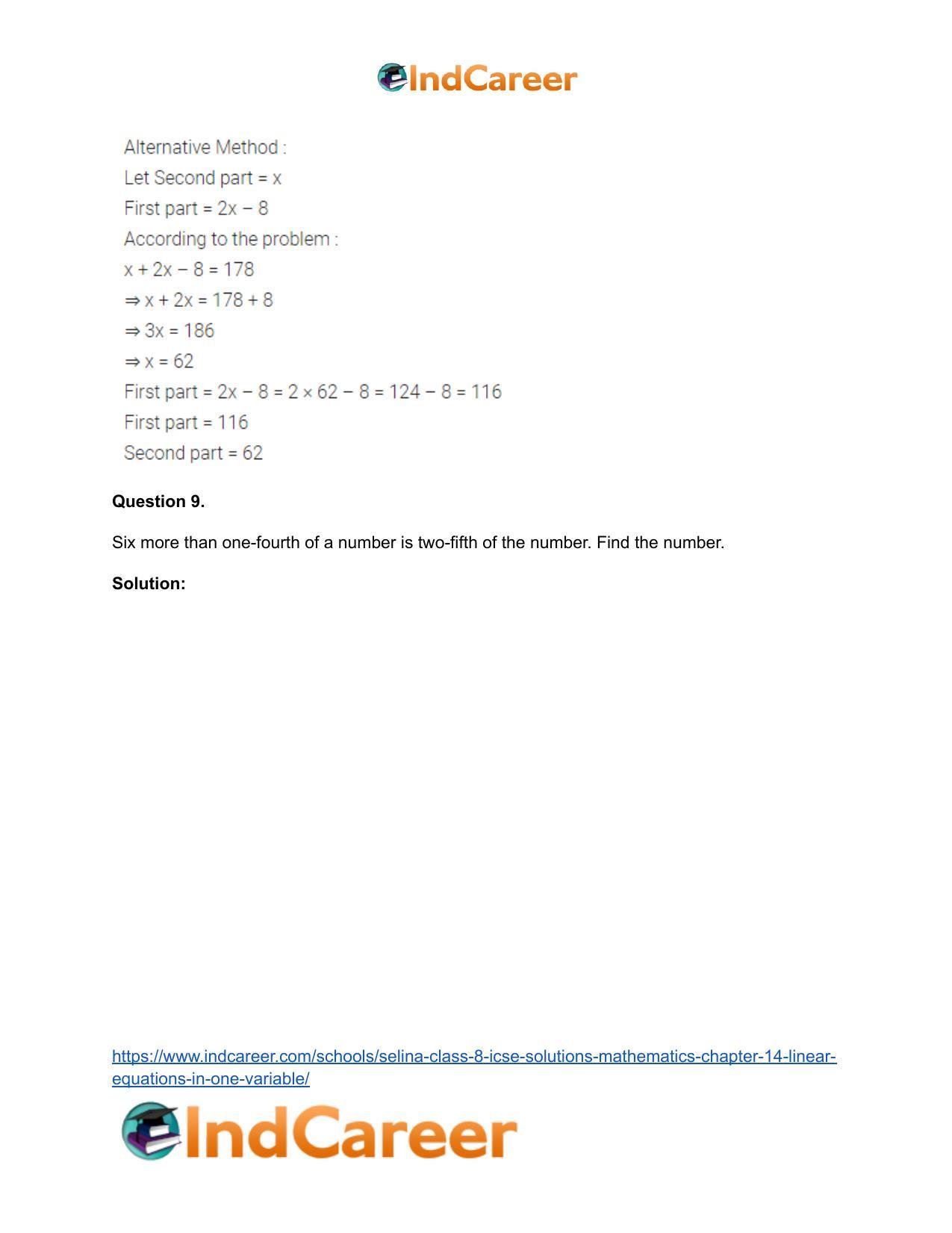 Selina Class 8 ICSE Solutions Mathematics : Chapter 14- Linear Equations in one Variable - Page 23