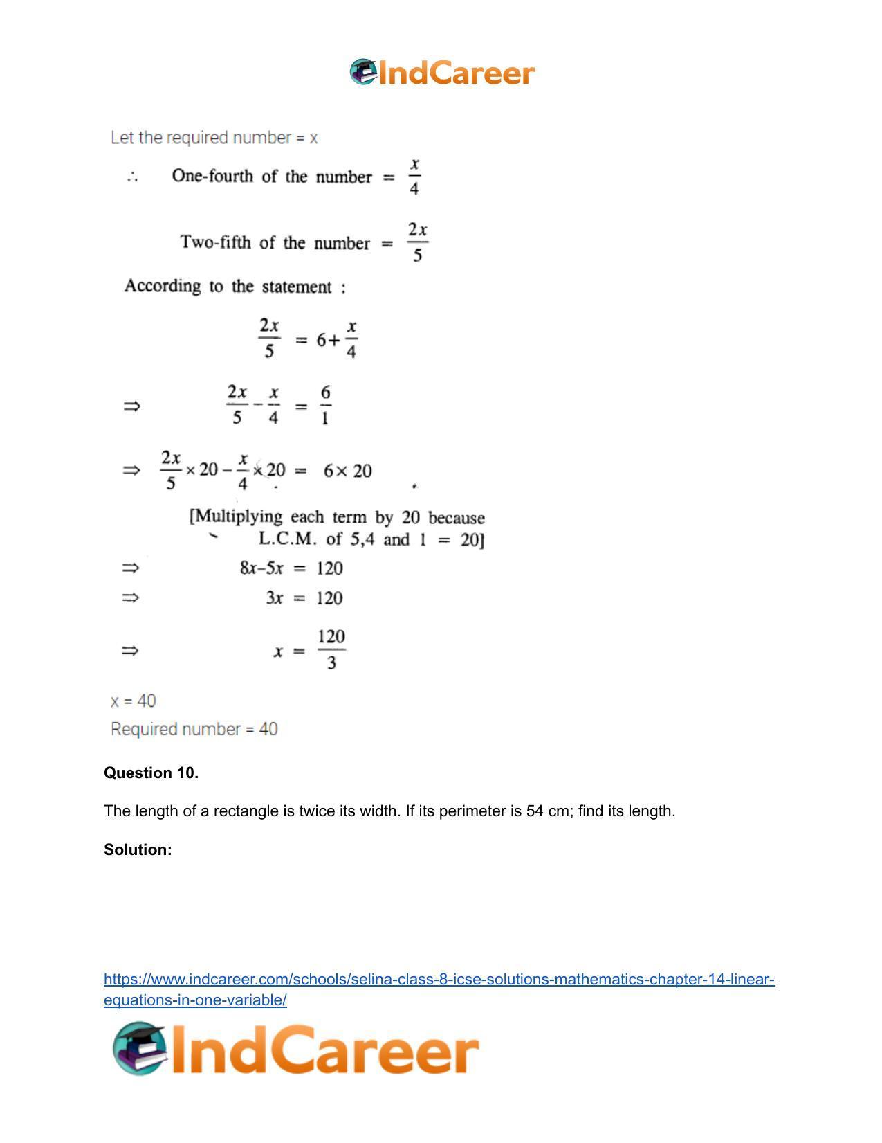 Selina Class 8 ICSE Solutions Mathematics : Chapter 14- Linear Equations in one Variable - Page 24