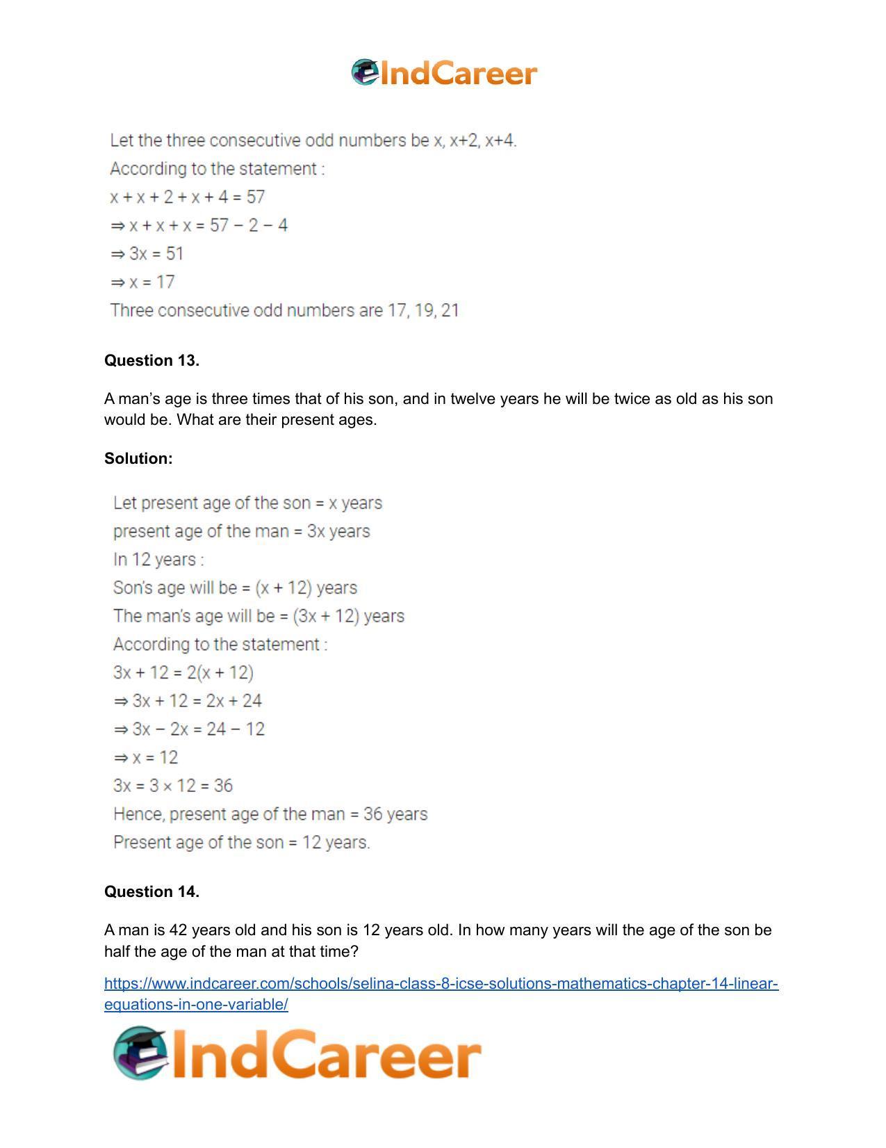 Selina Class 8 ICSE Solutions Mathematics : Chapter 14- Linear Equations in one Variable - Page 26