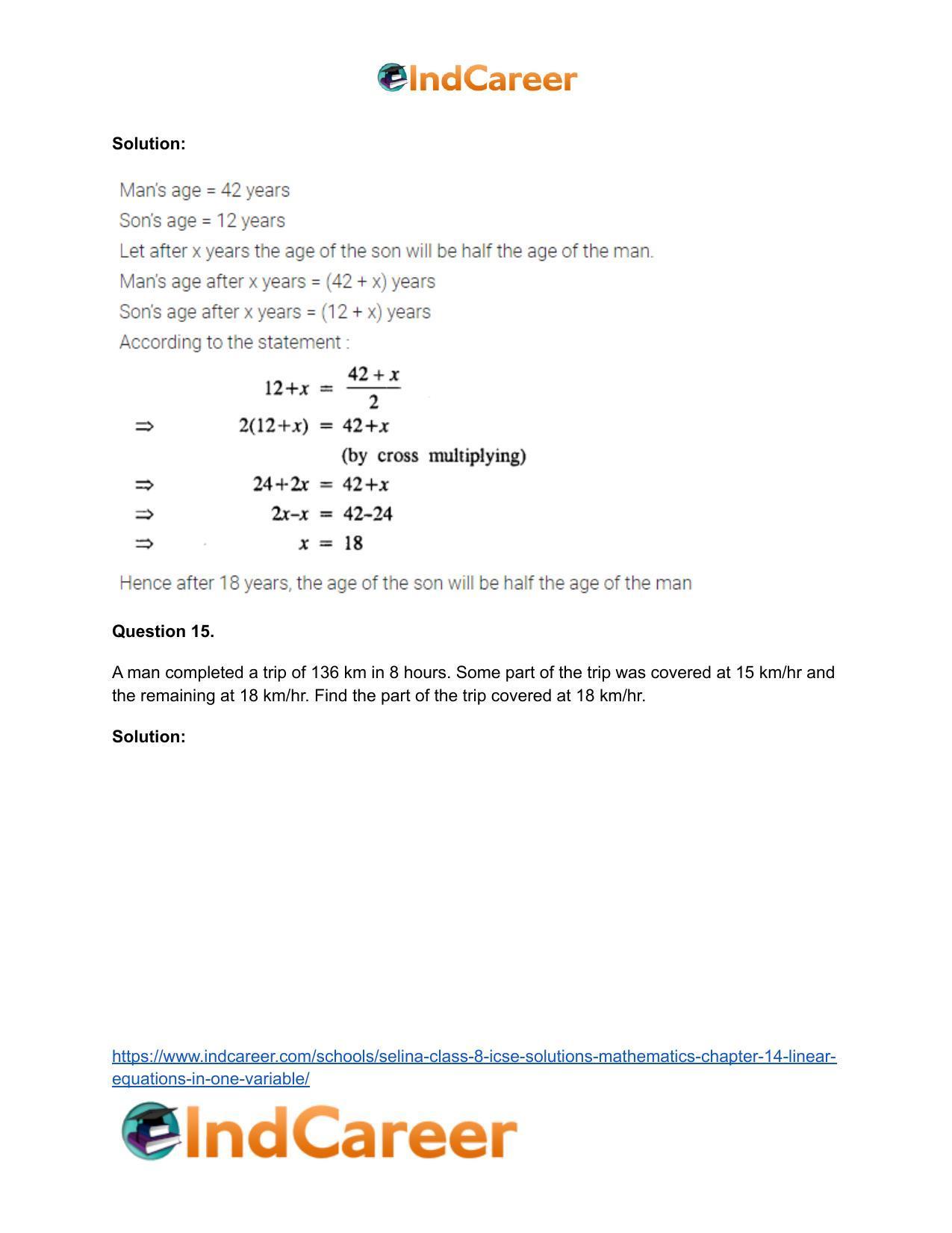 Selina Class 8 ICSE Solutions Mathematics : Chapter 14- Linear Equations in one Variable - Page 27
