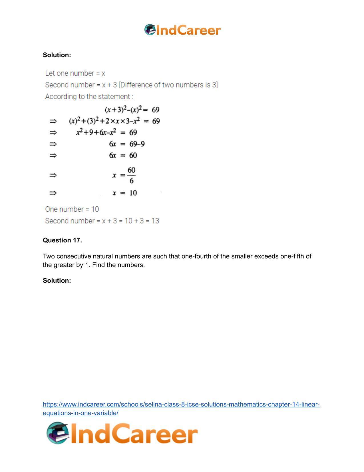 Selina Class 8 ICSE Solutions Mathematics : Chapter 14- Linear Equations in one Variable - Page 29