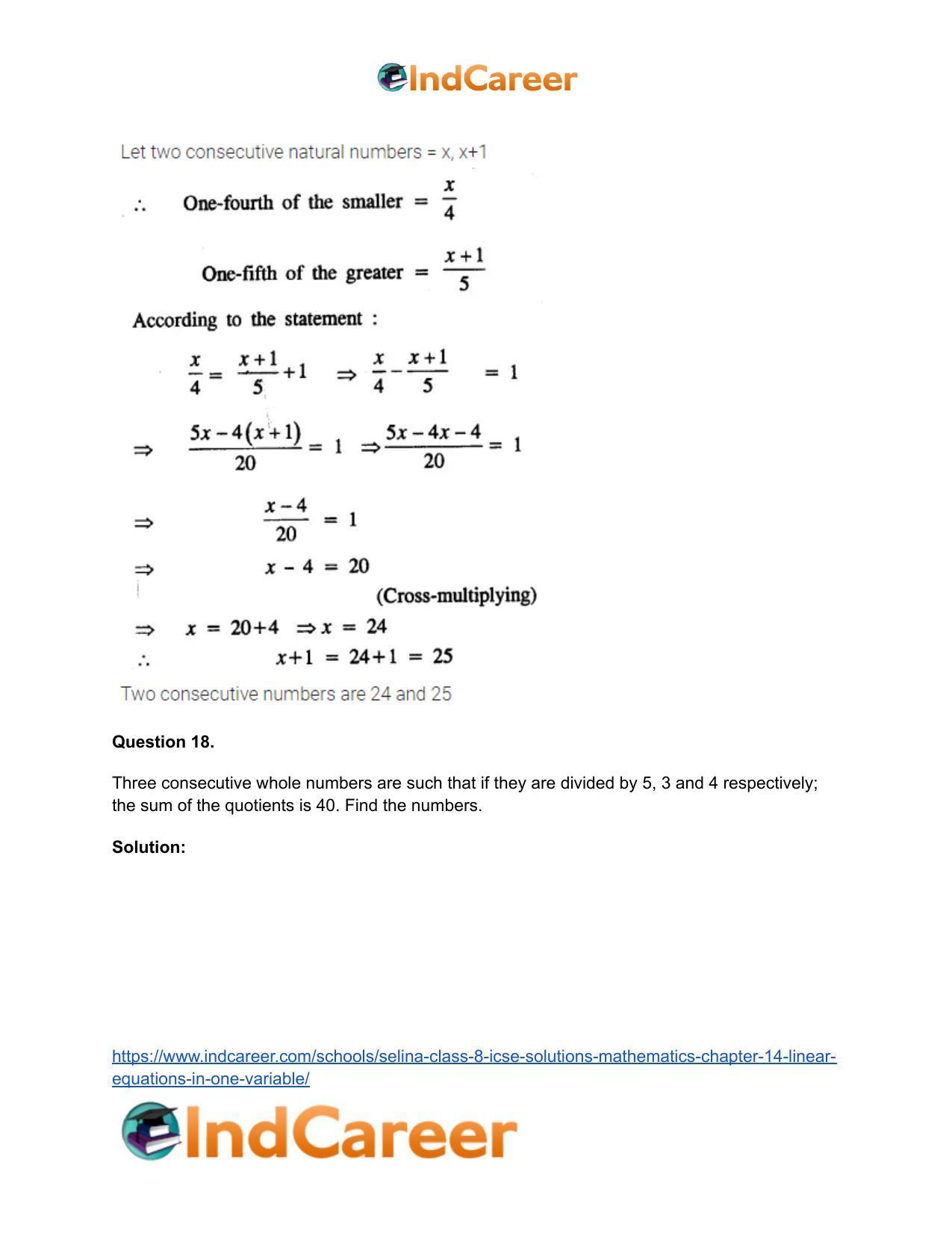 Selina Class 8 ICSE Solutions Mathematics : Chapter 14- Linear Equations in one Variable - Page 30
