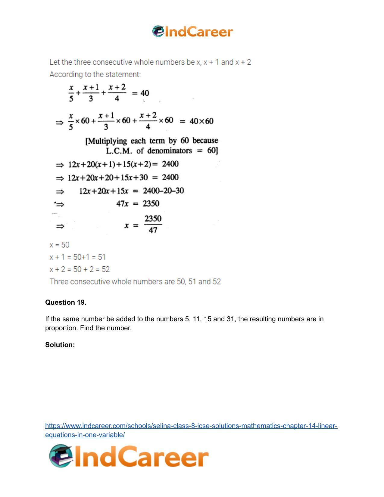 Selina Class 8 ICSE Solutions Mathematics : Chapter 14- Linear Equations in one Variable - Page 31