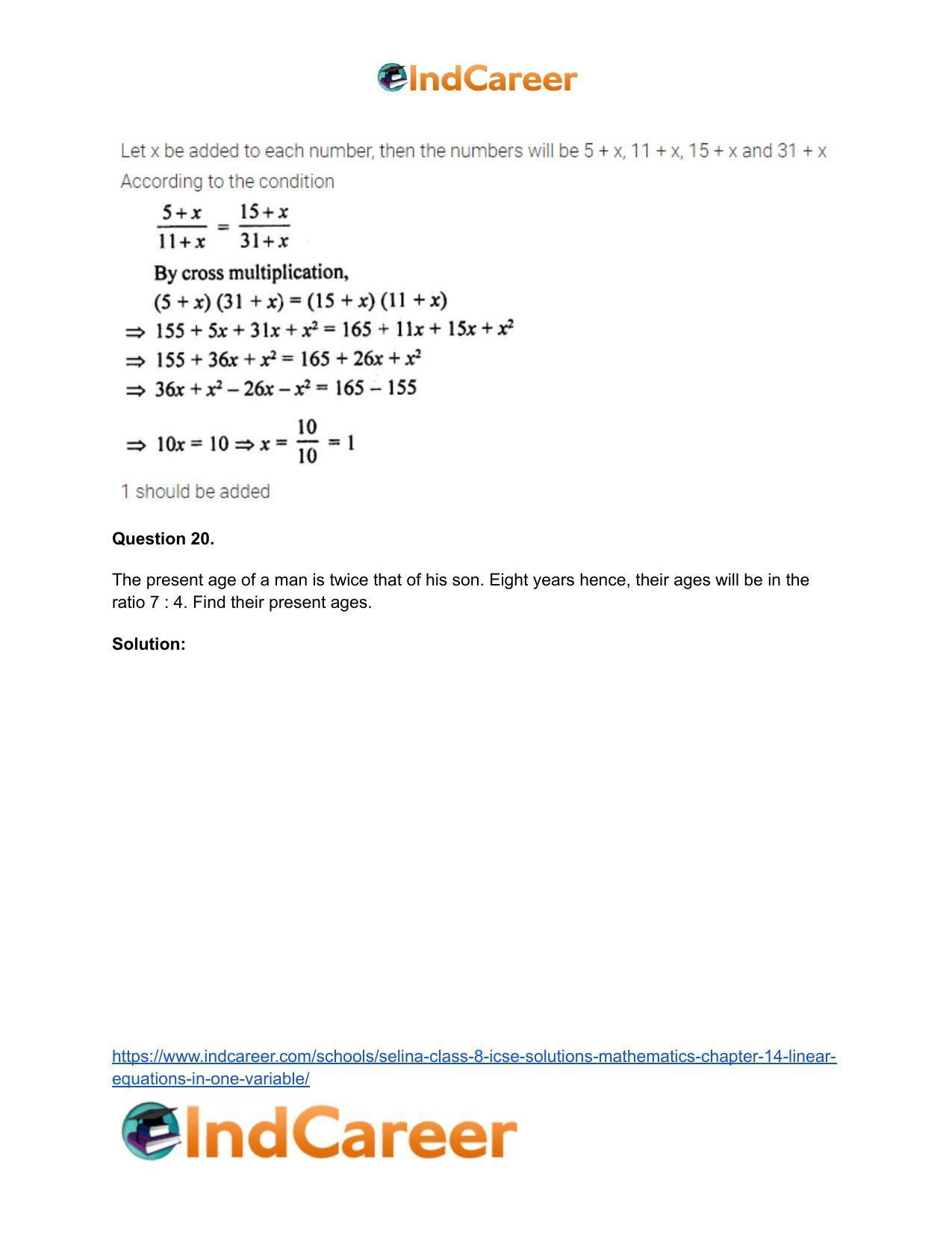 Selina Class 8 ICSE Solutions Mathematics : Chapter 14- Linear Equations in one Variable - Page 32