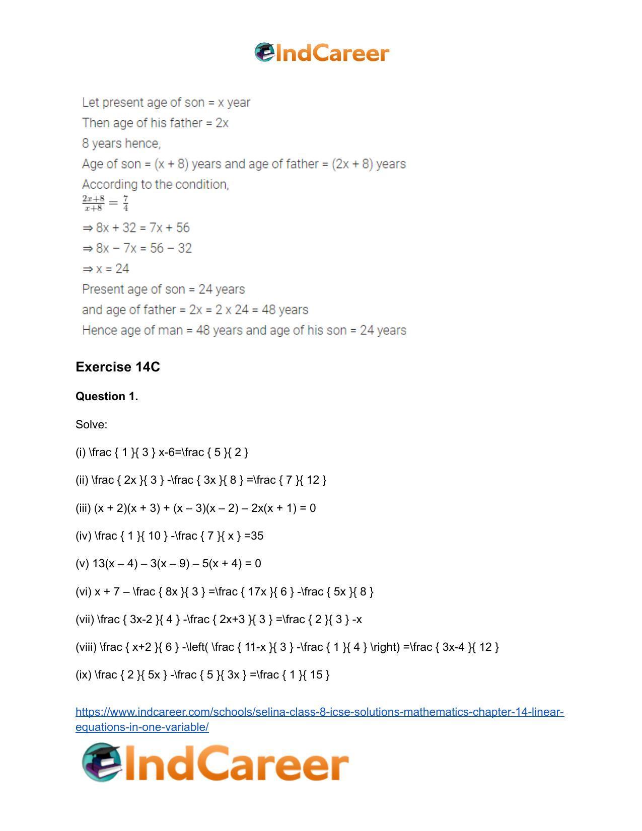 Selina Class 8 ICSE Solutions Mathematics : Chapter 14- Linear Equations in one Variable - Page 33