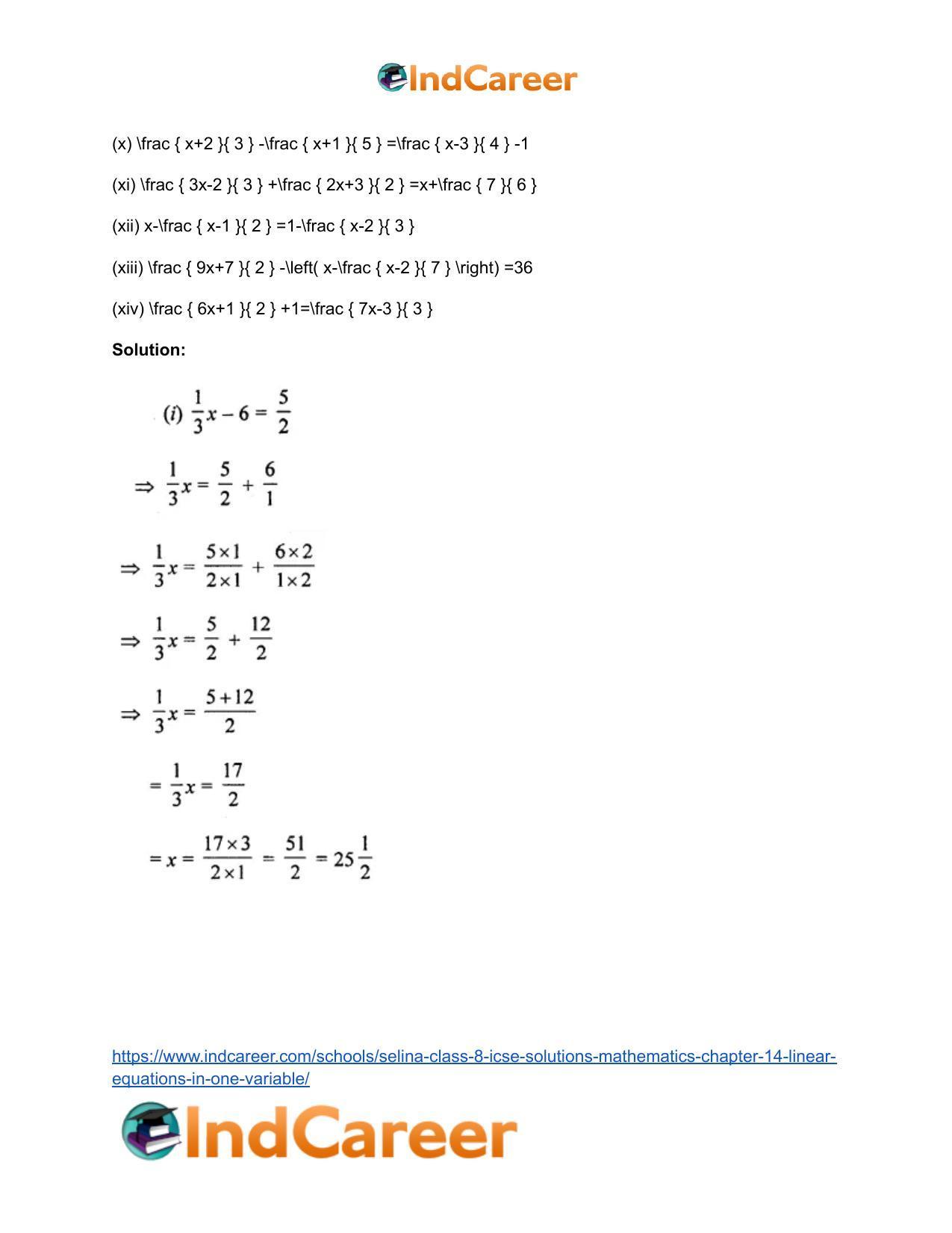 Selina Class 8 ICSE Solutions Mathematics : Chapter 14- Linear Equations in one Variable - Page 34