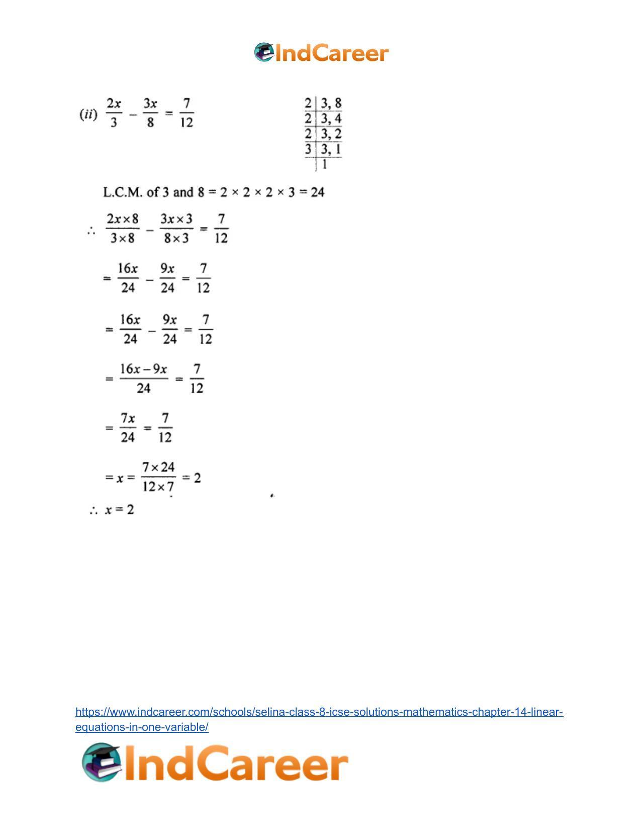 Selina Class 8 ICSE Solutions Mathematics : Chapter 14- Linear Equations in one Variable - Page 35