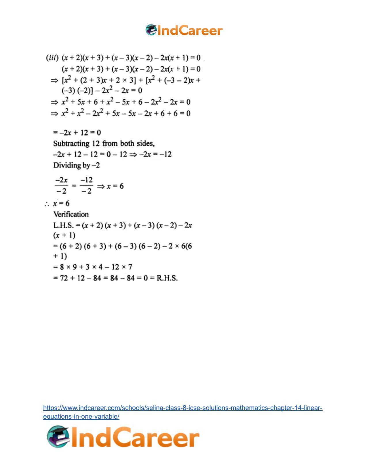 Selina Class 8 ICSE Solutions Mathematics : Chapter 14- Linear Equations in one Variable - Page 36
