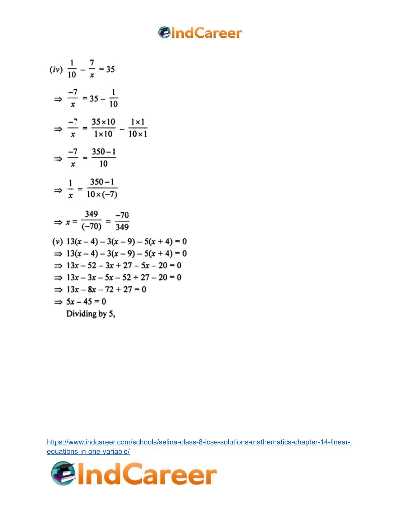 Selina Class 8 ICSE Solutions Mathematics : Chapter 14- Linear Equations in one Variable - Page 37