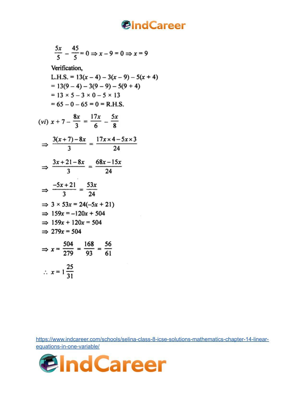 Selina Class 8 ICSE Solutions Mathematics : Chapter 14- Linear Equations in one Variable - Page 38