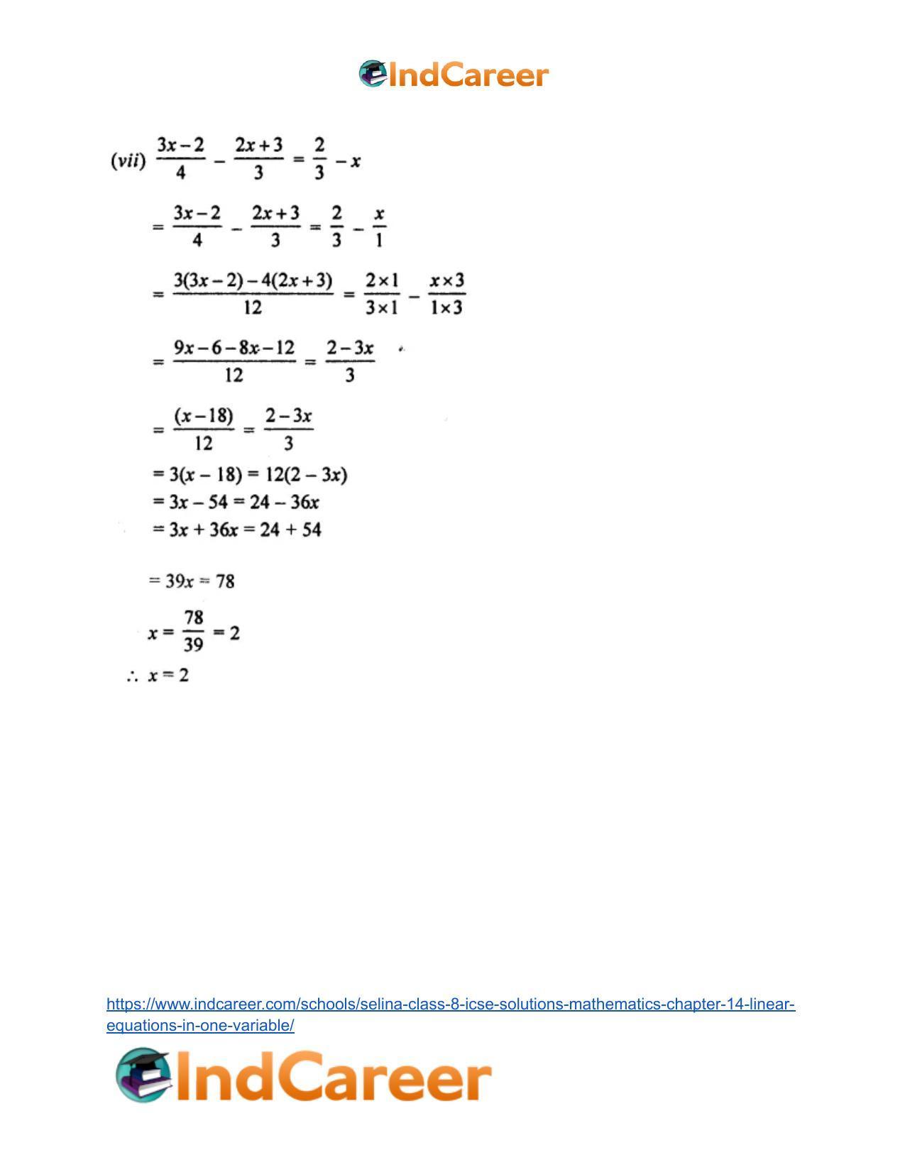 Selina Class 8 ICSE Solutions Mathematics : Chapter 14- Linear Equations in one Variable - Page 39