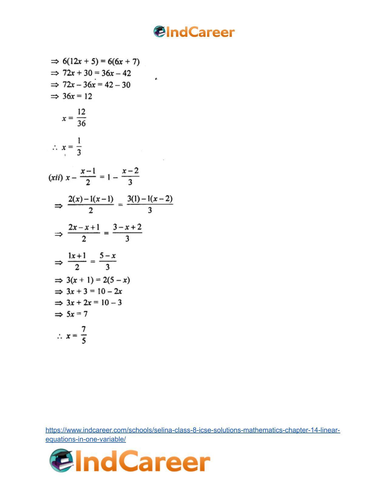 Selina Class 8 ICSE Solutions Mathematics : Chapter 14- Linear Equations in one Variable - Page 43