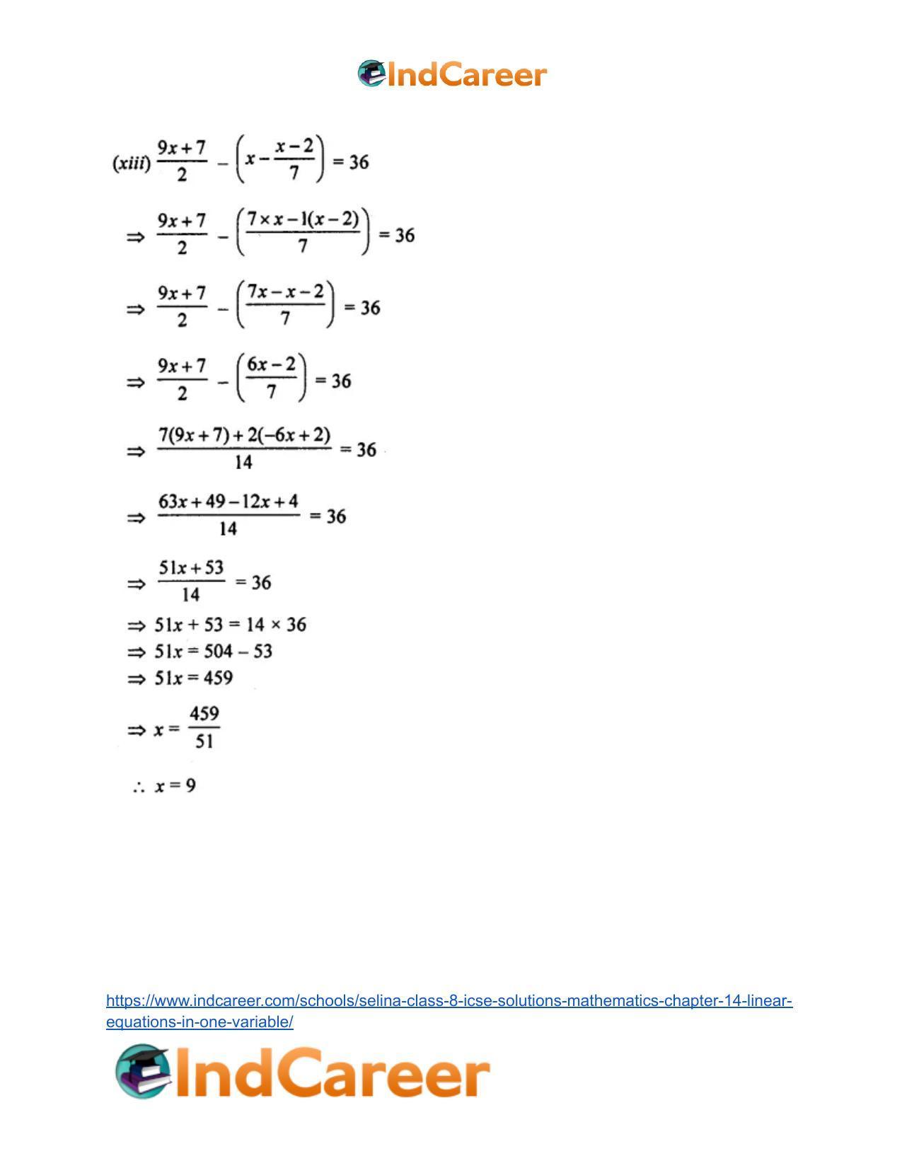 Selina Class 8 ICSE Solutions Mathematics : Chapter 14- Linear Equations in one Variable - Page 44