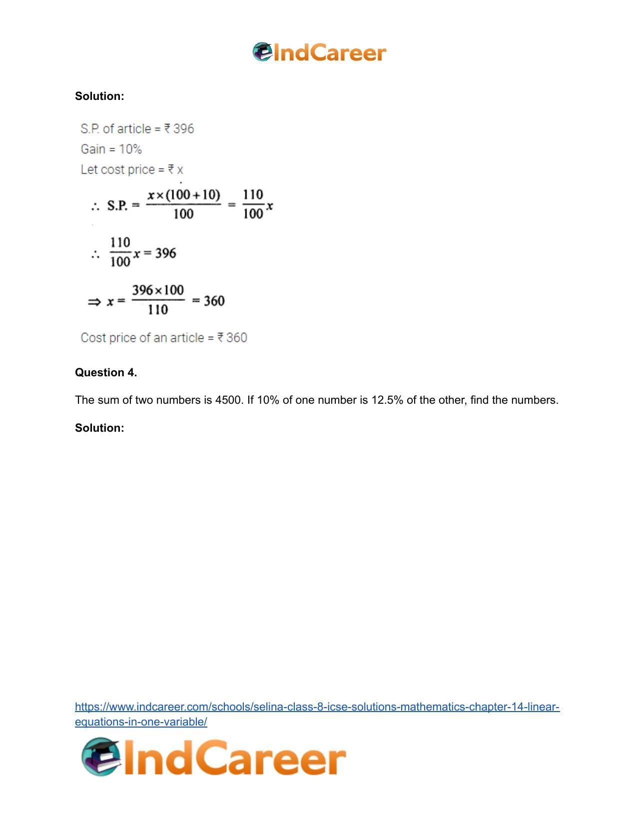 Selina Class 8 ICSE Solutions Mathematics : Chapter 14- Linear Equations in one Variable - Page 46