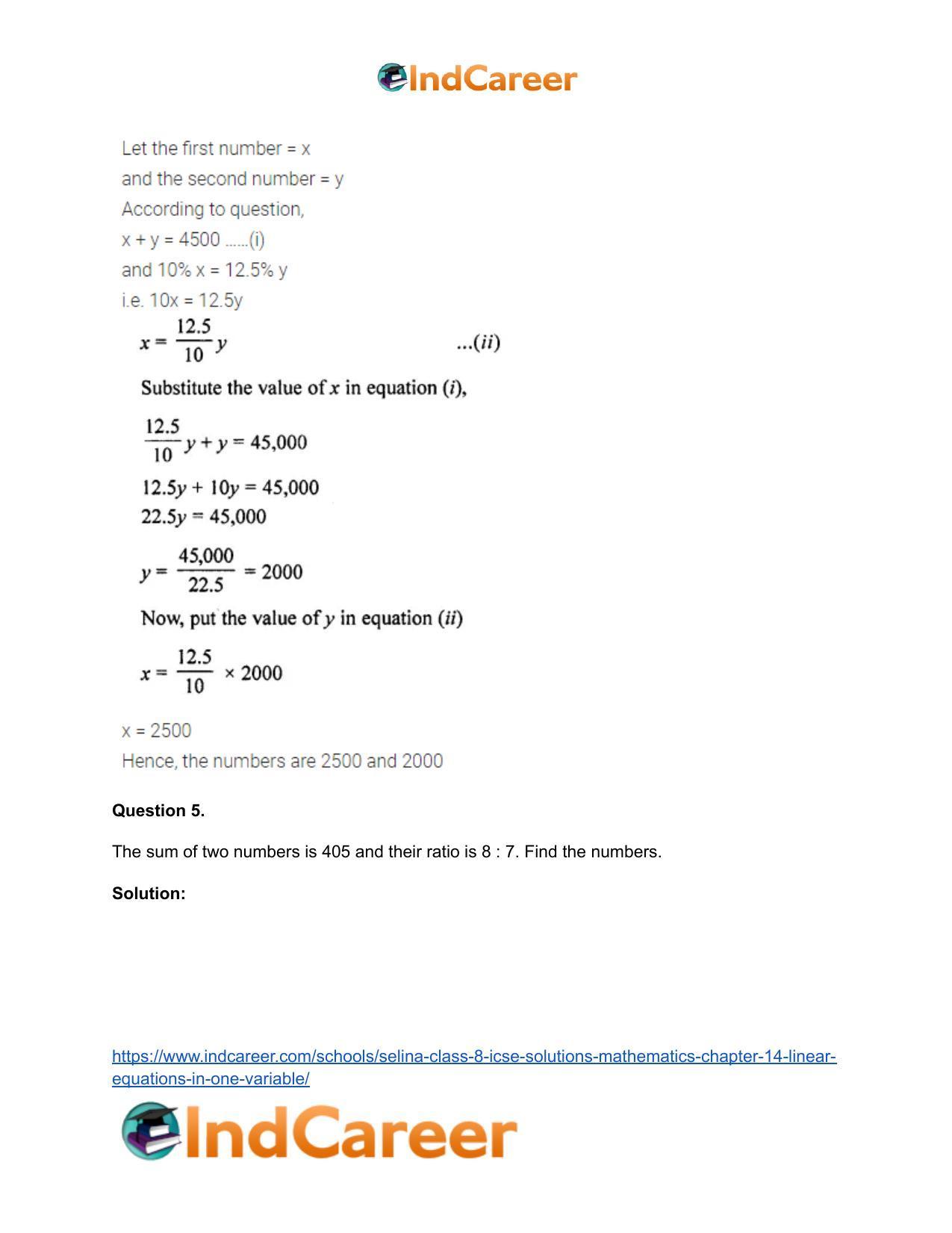 Selina Class 8 ICSE Solutions Mathematics : Chapter 14- Linear Equations in one Variable - Page 47