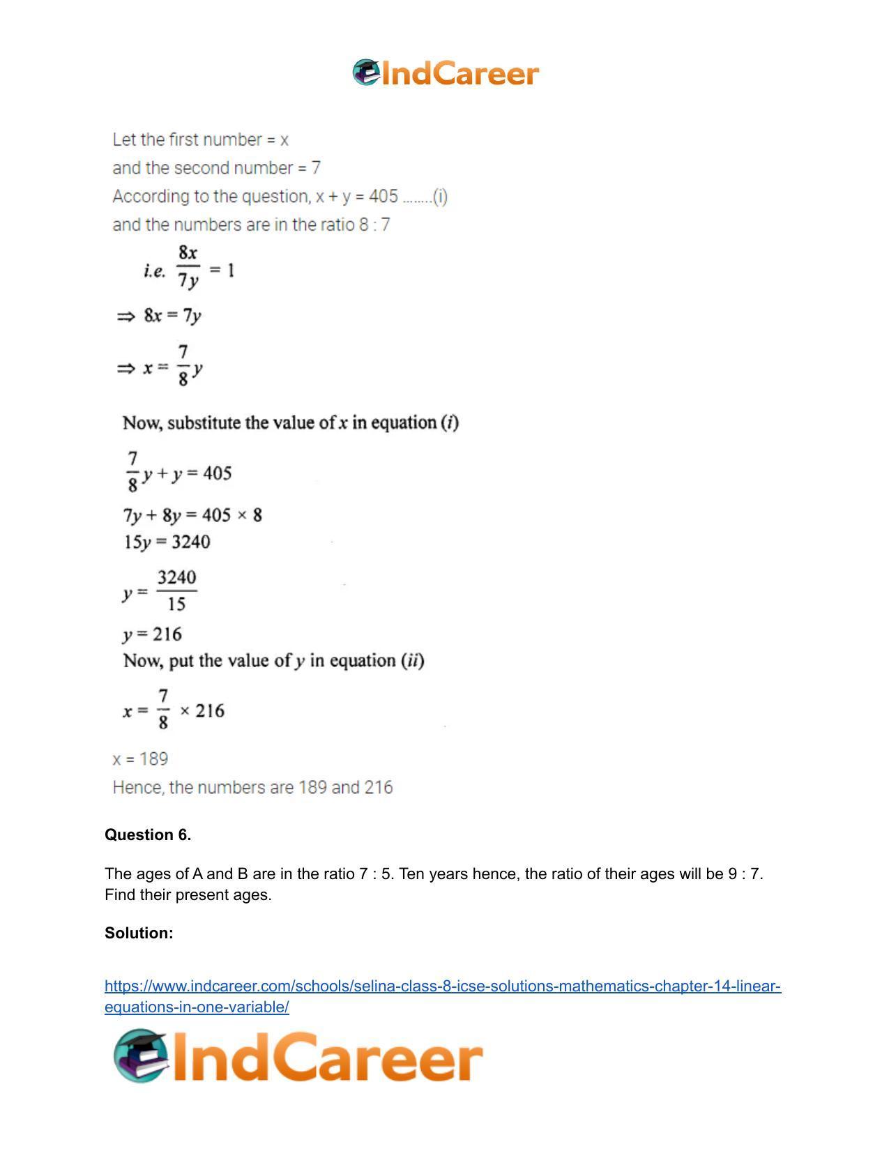 Selina Class 8 ICSE Solutions Mathematics : Chapter 14- Linear Equations in one Variable - Page 48
