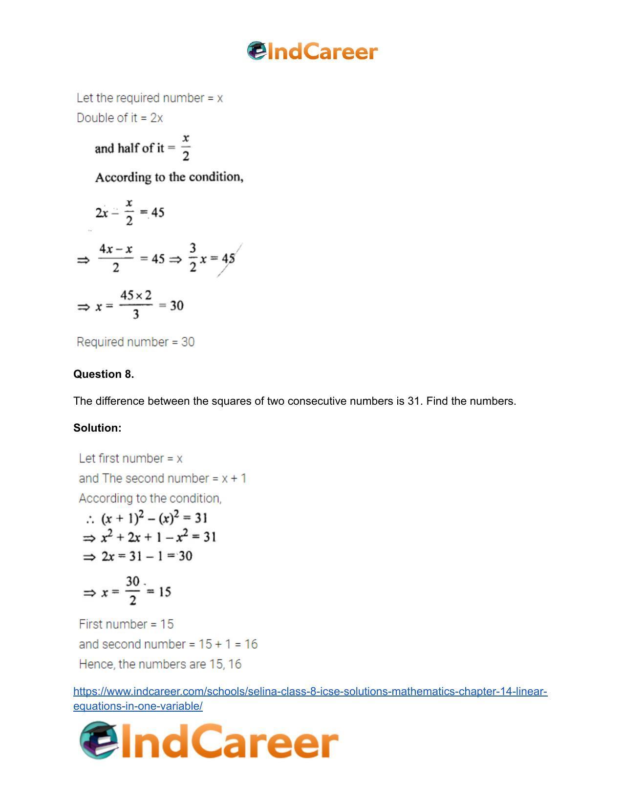 Selina Class 8 ICSE Solutions Mathematics : Chapter 14- Linear Equations in one Variable - Page 50