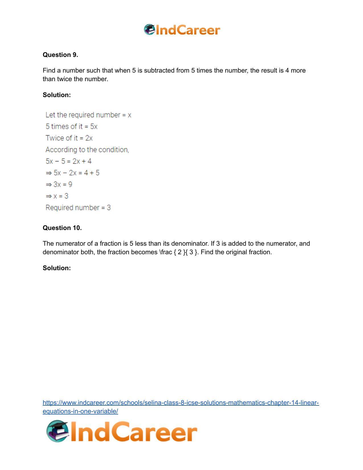 Selina Class 8 ICSE Solutions Mathematics : Chapter 14- Linear Equations in one Variable - Page 51
