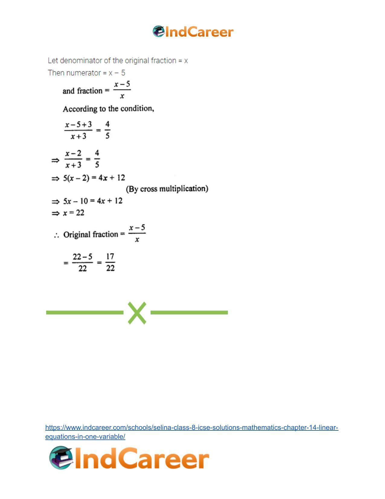 Selina Class 8 ICSE Solutions Mathematics : Chapter 14- Linear Equations in one Variable - Page 52