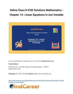 Selina Class 8 ICSE Solutions Mathematics : Chapter 14- Linear Equations in one Variable