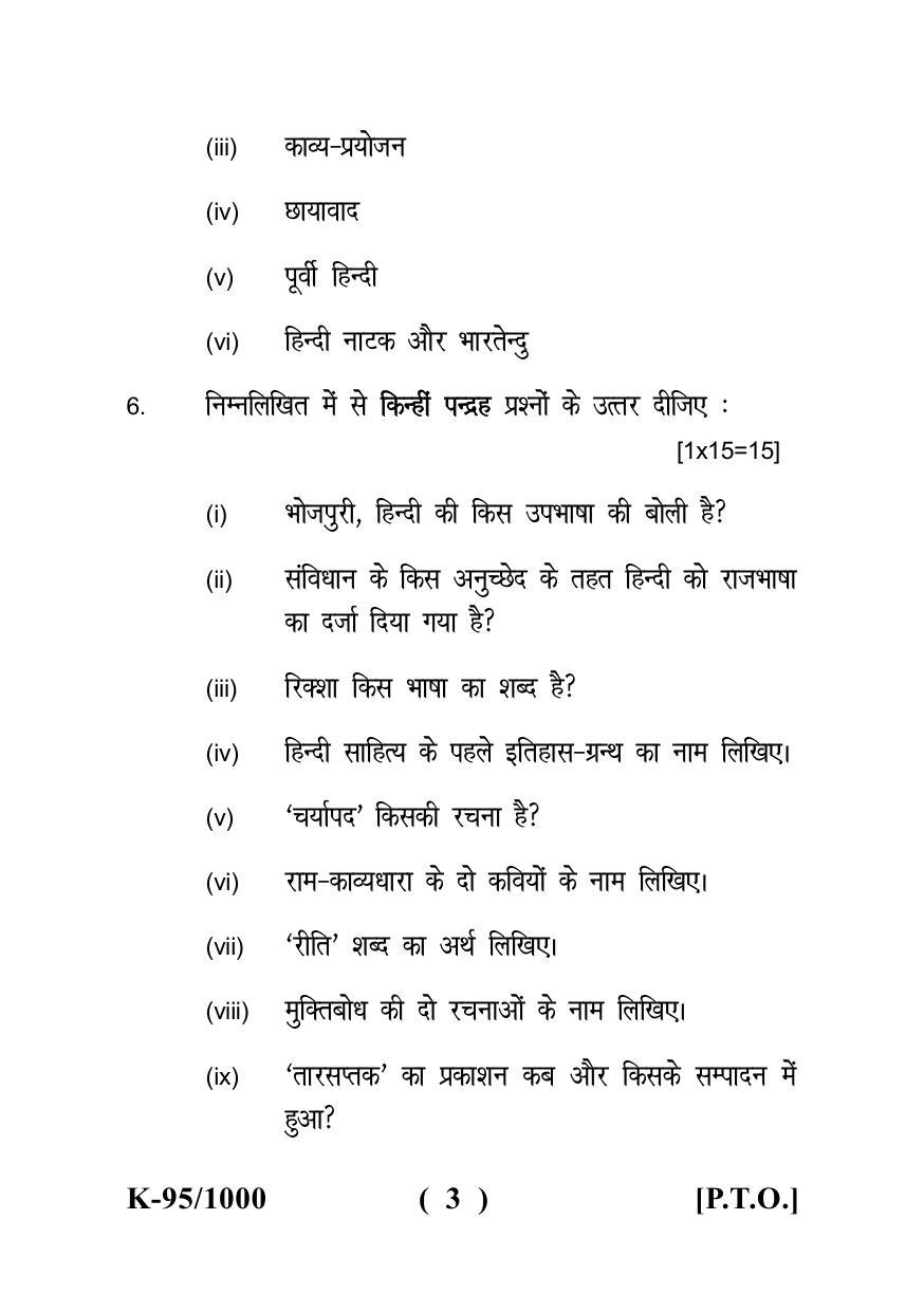Sarguja University Question Paper - 2022 : B.A. Part Three (10+2+3) 3 Y DC (Old Course) Hindi Literature Paper II - Page 3