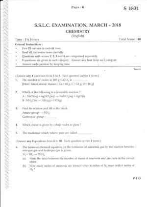 Kerala SSLC 2018 Chemistry (EM) Question Paper
