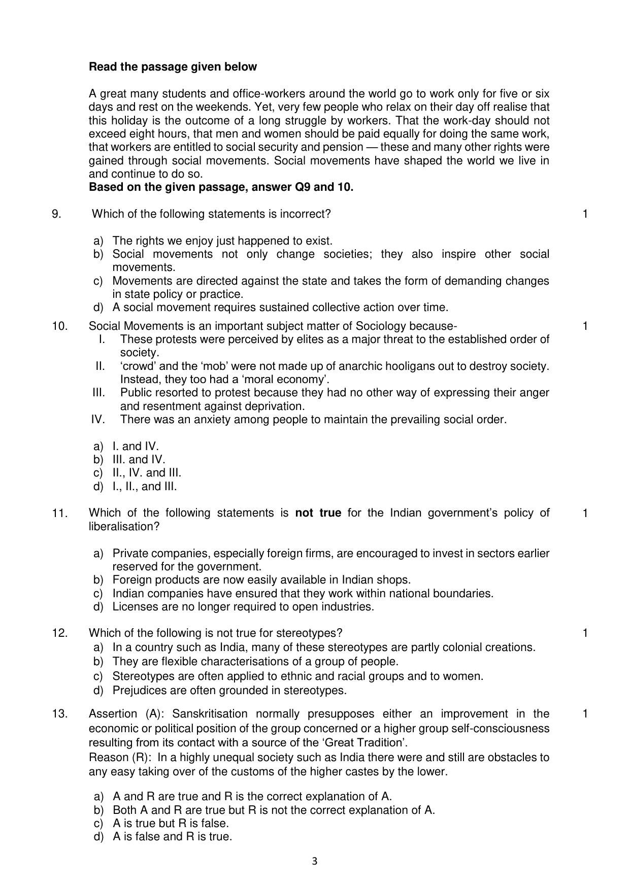 CBSE Class 12 Sociology Sample Question Paper 2024-25 - Page 3