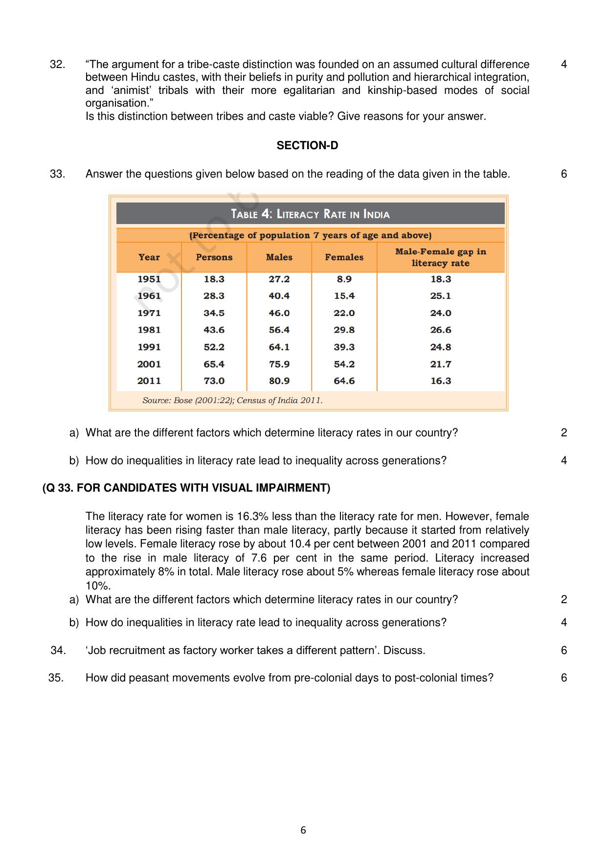 CBSE Class 12 Sociology Sample Question Paper 2024-25 - Page 6