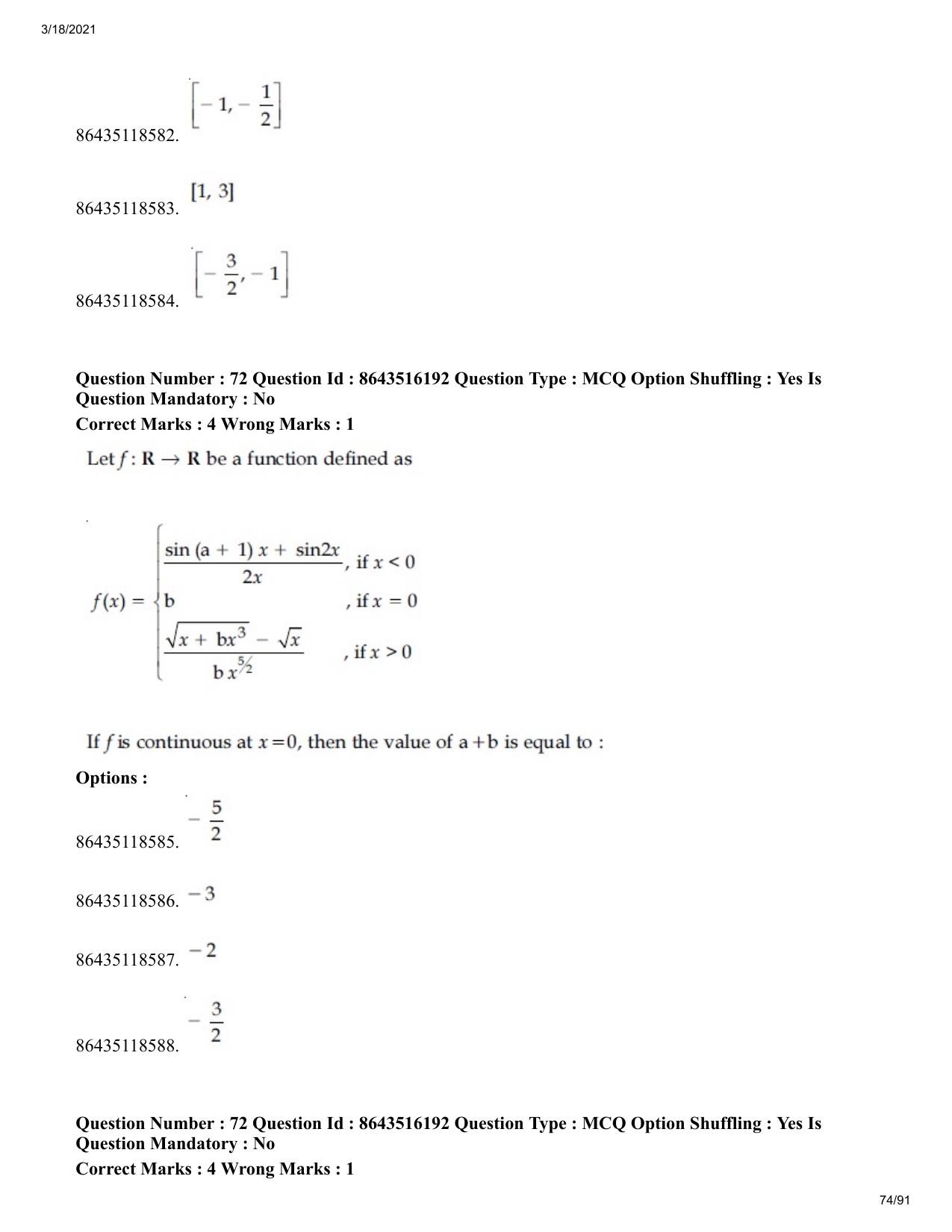 JEE Mains 2021: BTech EM (Shift 2) 18-03-2021 Question Paper - Page 74
