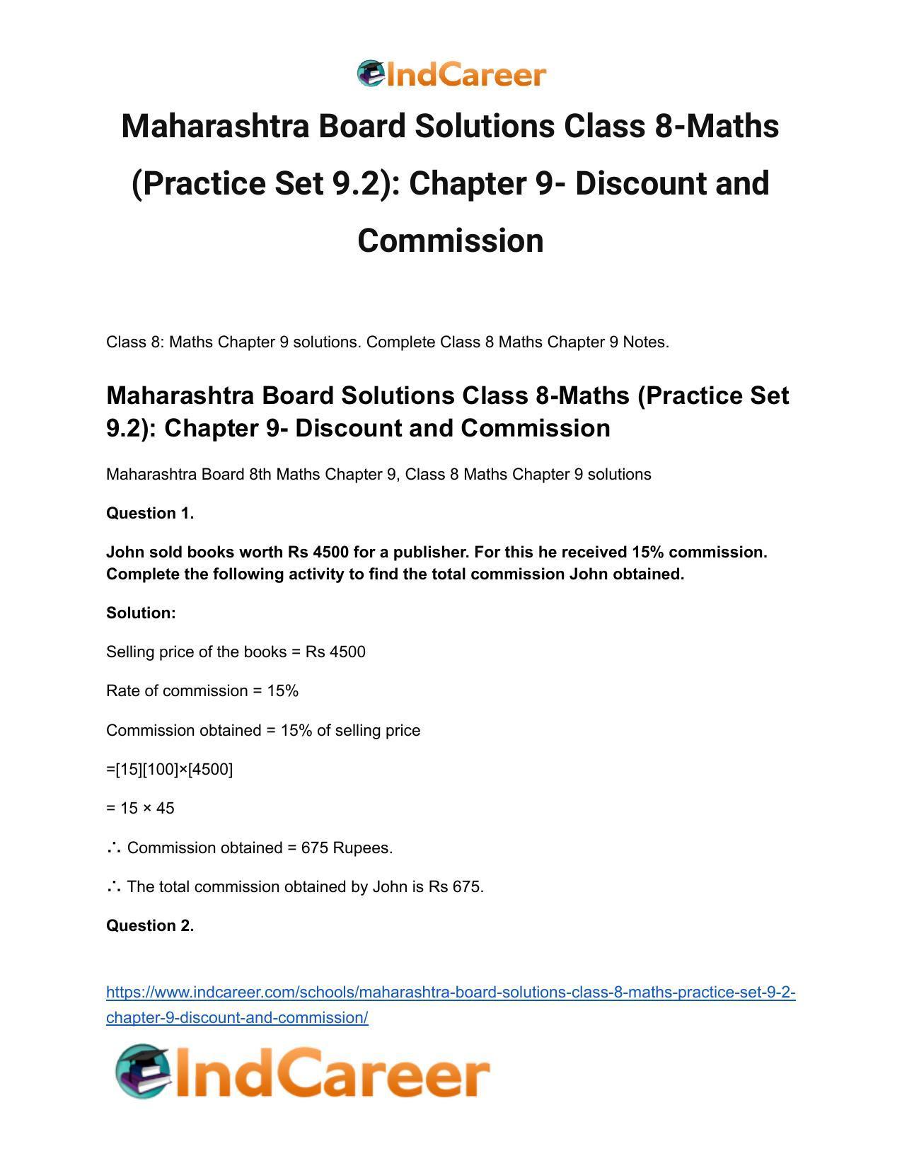 Maharashtra Board Solutions Class 8-Maths (Practice Set 9.2): Chapter 9- Discount and Commission - Page 2