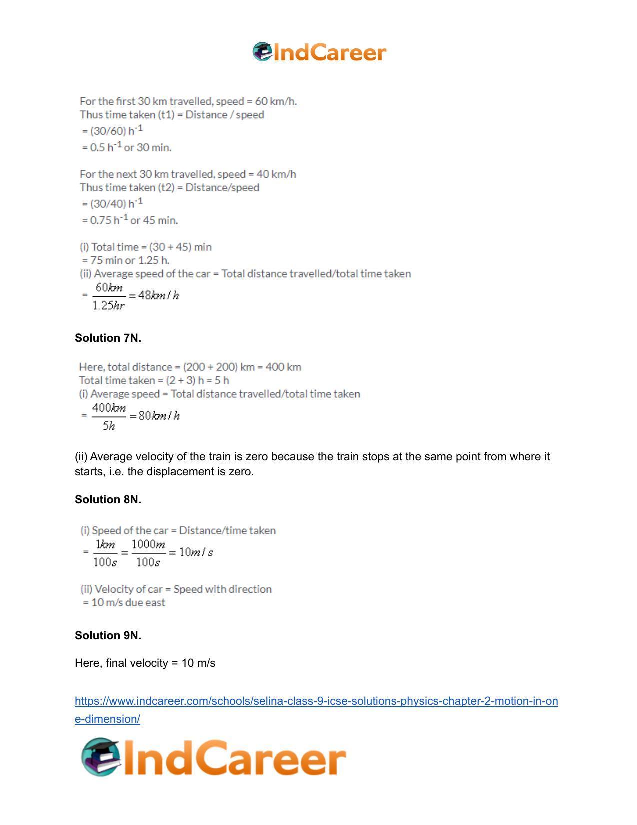 Selina Class 9 ICSE Solutions Physics : Chapter 2- Motion in One Dimension - Page 9