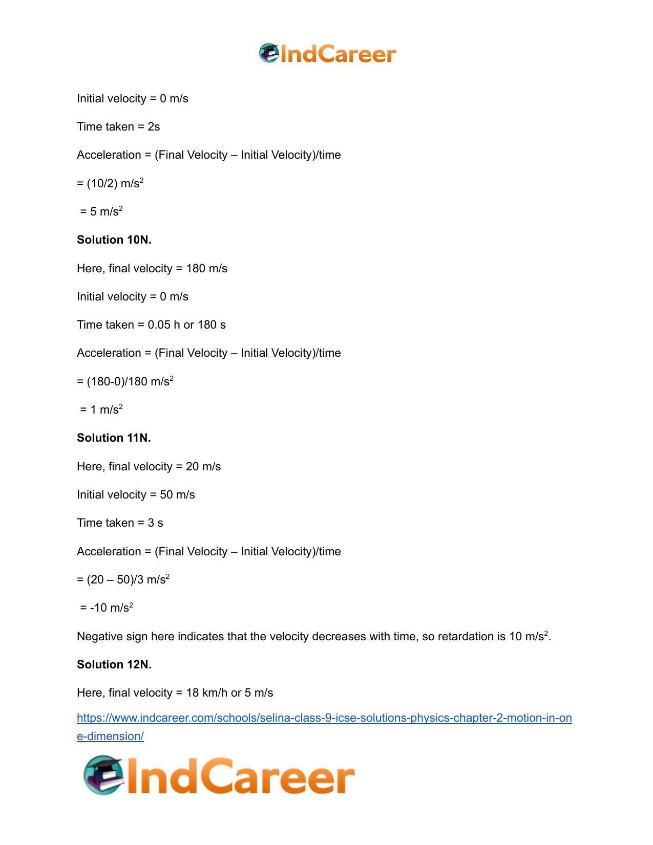 Selina Class 9 ICSE Solutions Physics : Chapter 2- Motion in One Dimension - Page 10