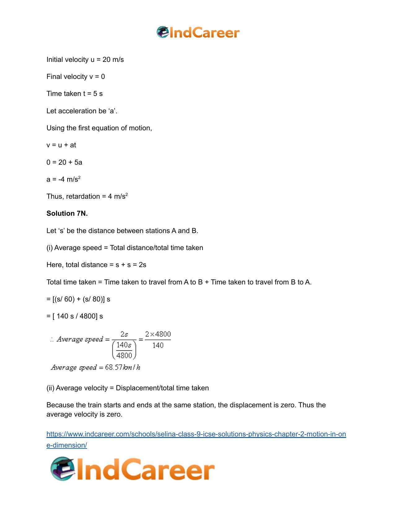 Selina Class 9 ICSE Solutions Physics : Chapter 2- Motion in One Dimension - Page 31