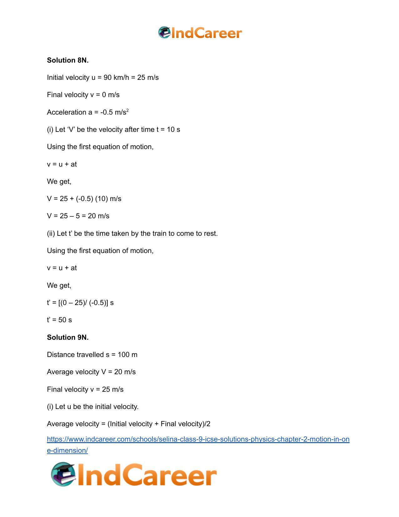 Selina Class 9 ICSE Solutions Physics : Chapter 2- Motion in One Dimension - Page 32