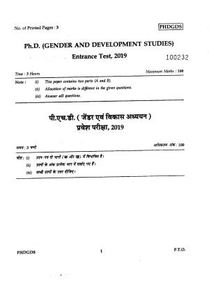 IGNOU PhD Entrance Test Ph.D./M.Phil (Gender And Development Studies) 2019 Question Paper