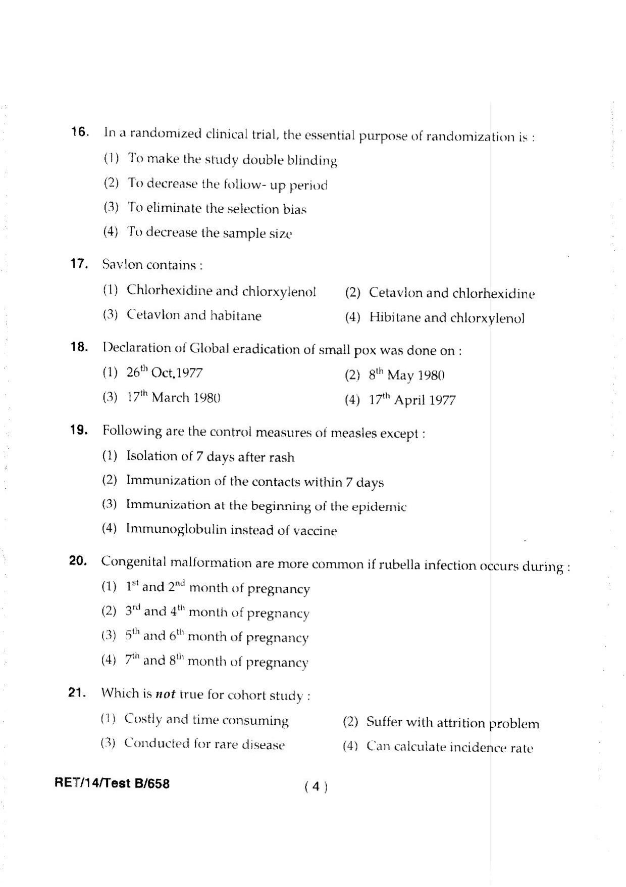 BHU RET Community Medicine 2014 Question Paper - Page 6